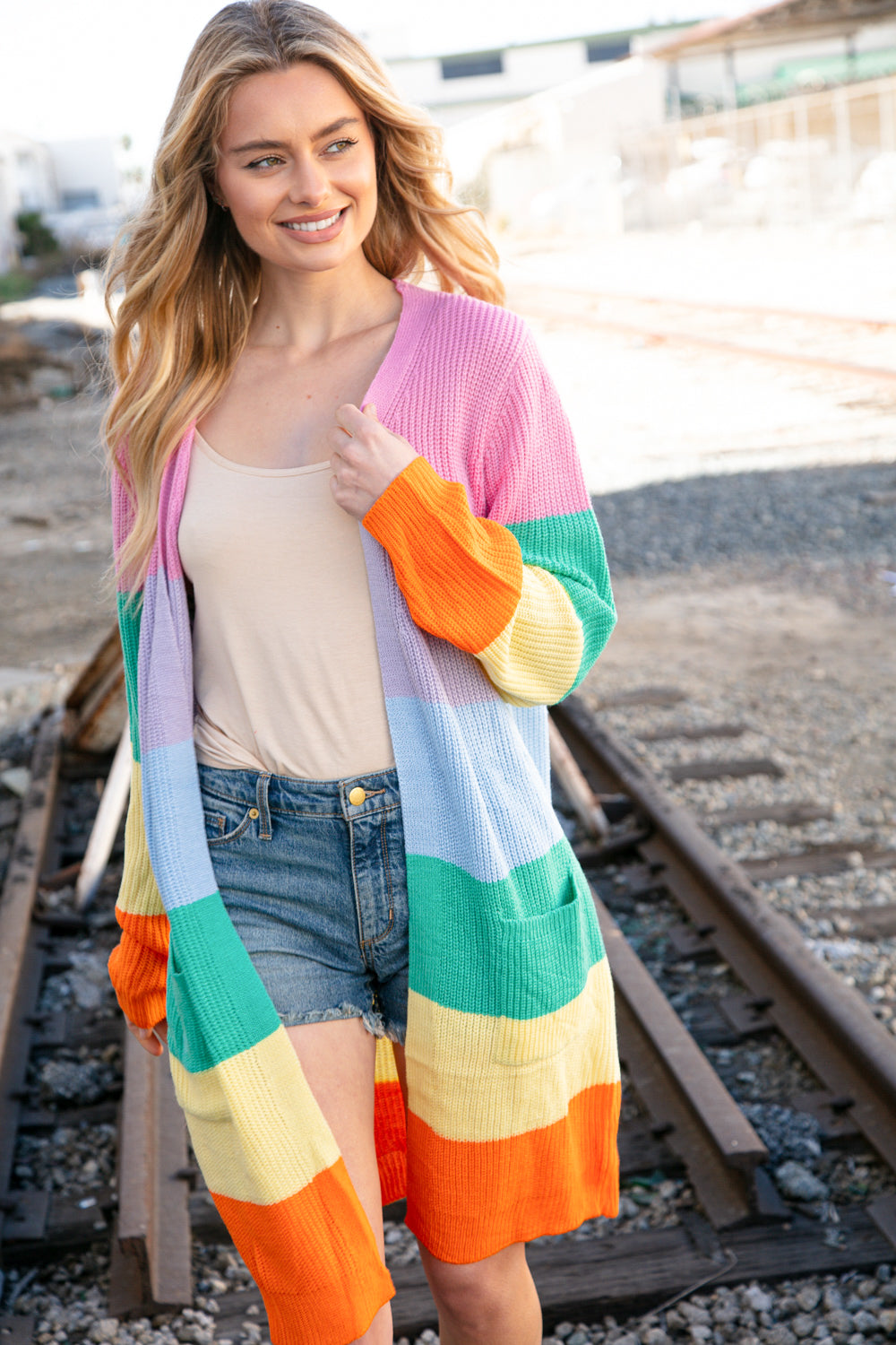 Sherbert Stripe Knit Front Pocket Cardigan