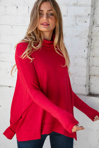 Red Cashmere Feel Turtleneck Sweater