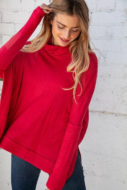 Red Cashmere Feel Turtleneck Sweater