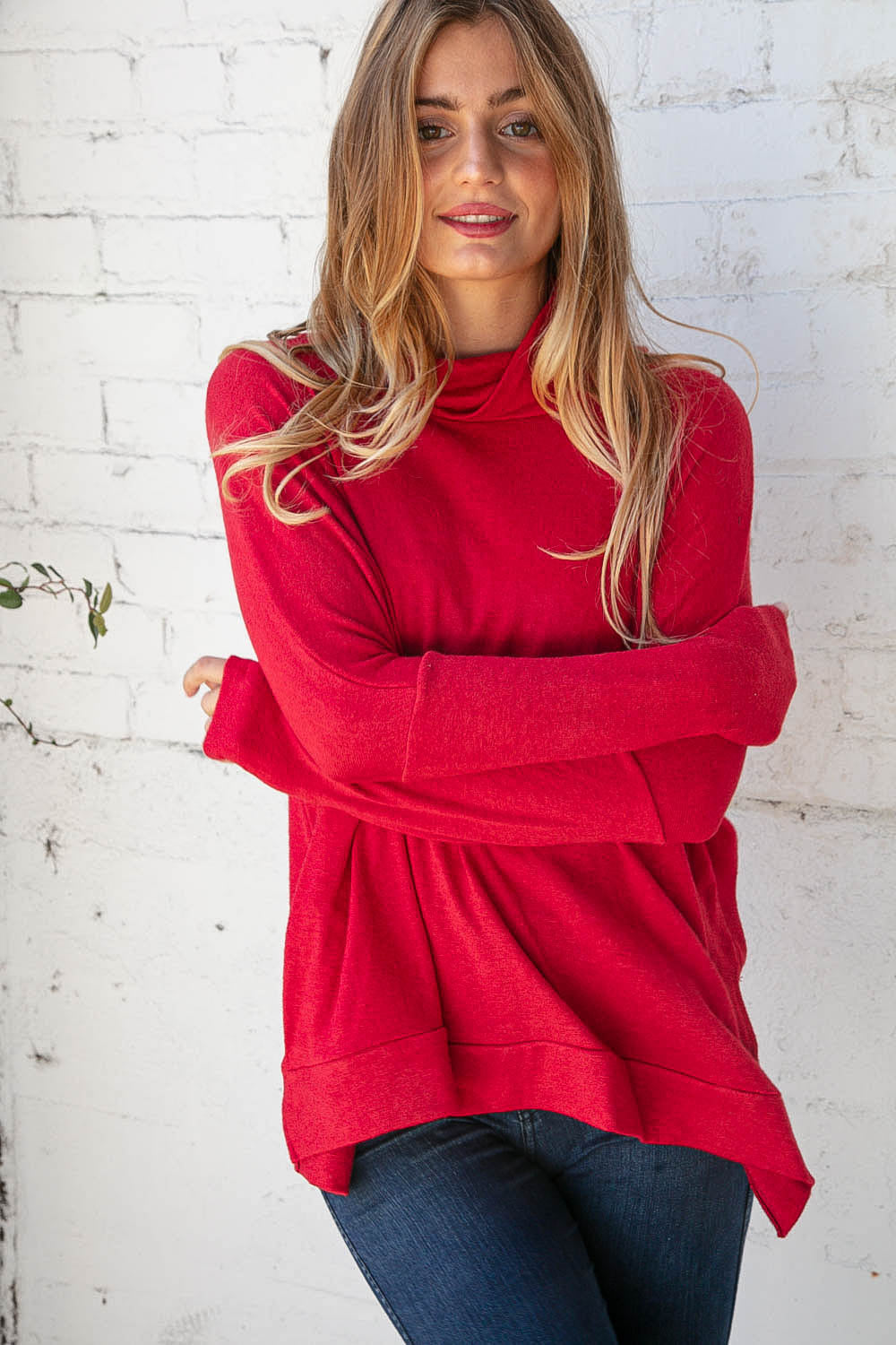 Red Cashmere Feel Turtleneck Sweater