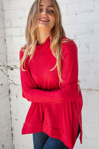 Red Cashmere Feel Turtleneck Sweater