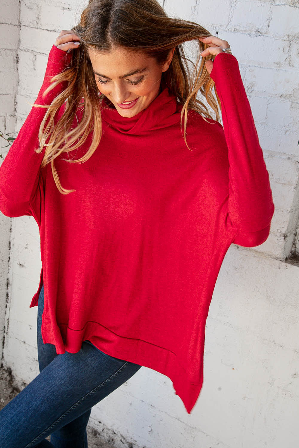 Red Cashmere Feel Turtleneck Sweater