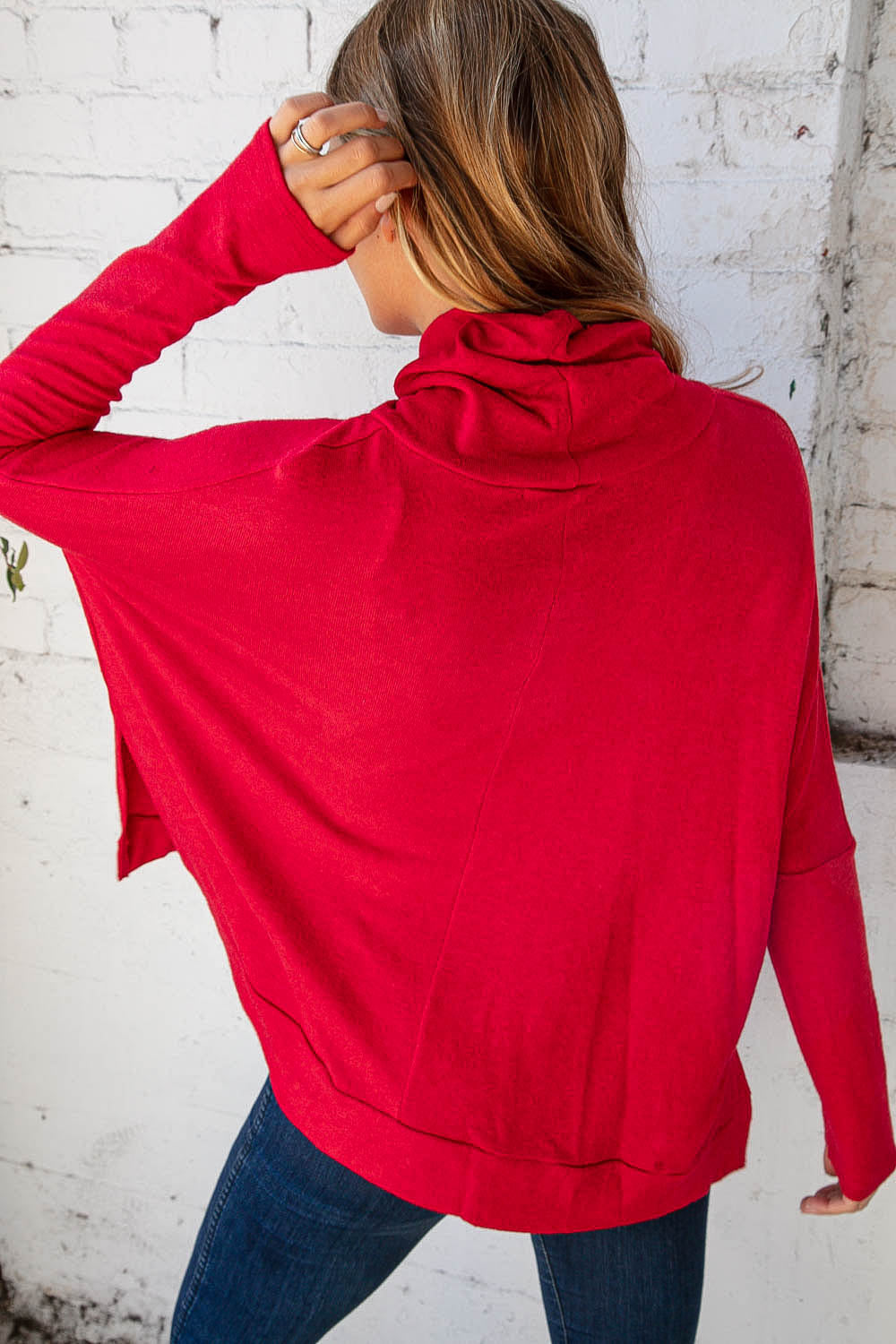 Red Cashmere Feel Turtleneck Sweater