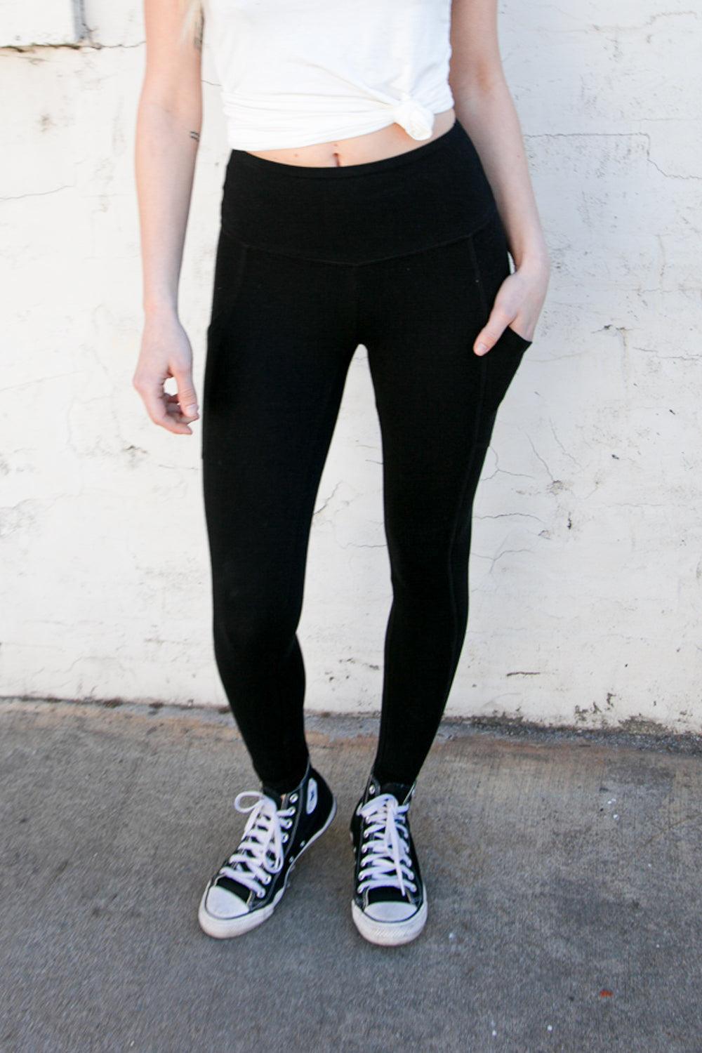 Black Better Cotton Wide Waistband Pocketed Leggings