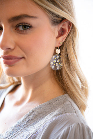 White Flower Power Clear Disc Earrings