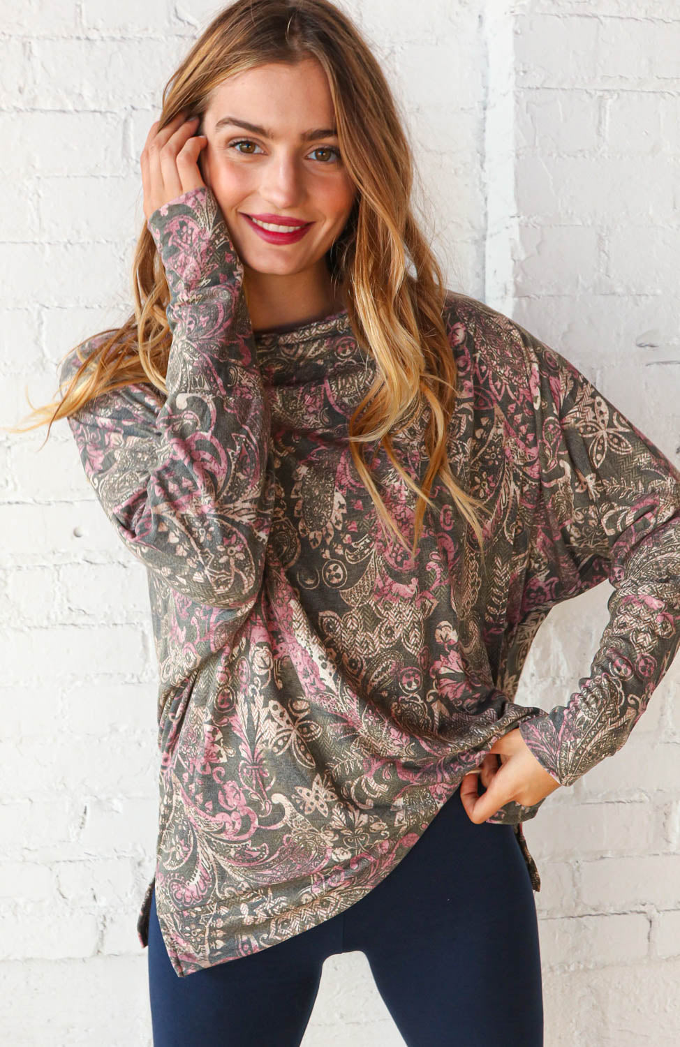 Paisley Print Drop Neck Tunic Top