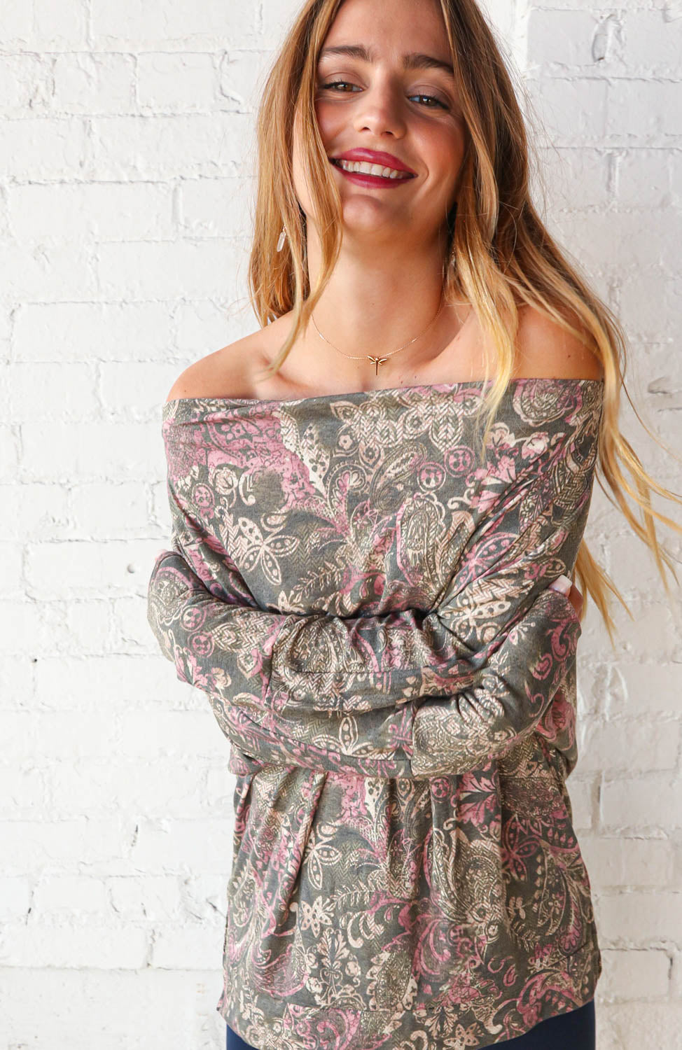 Paisley Print Drop Neck Tunic Top