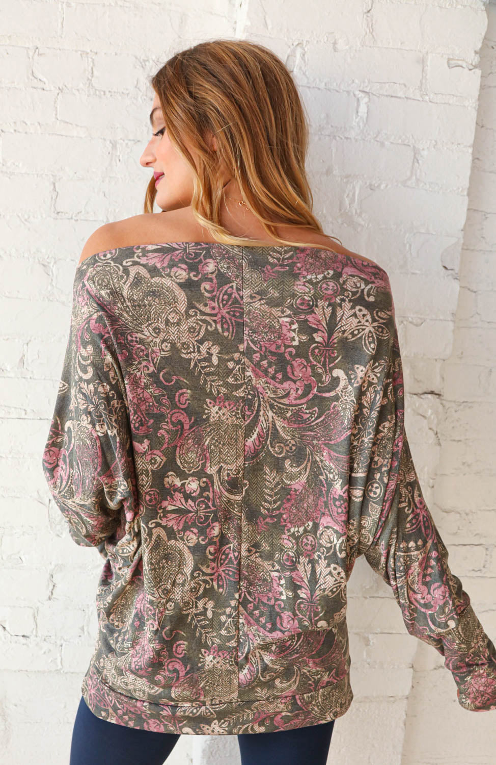 Paisley Print Drop Neck Tunic Top