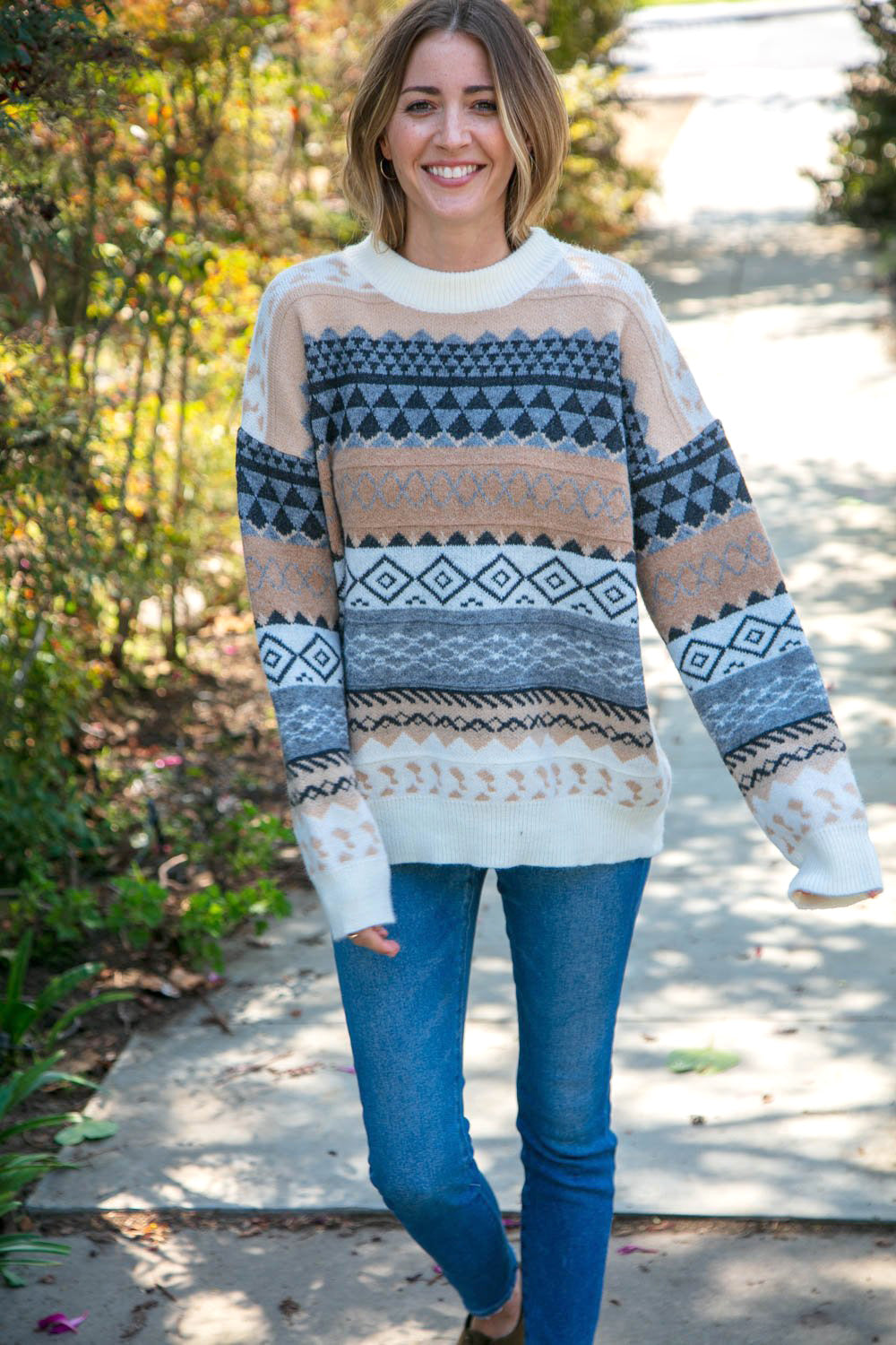 Tribal Ethnic Jacquard Sweater Top