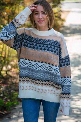 Tribal Ethnic Jacquard Sweater Top