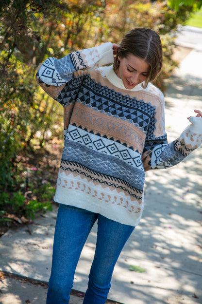 Tribal Ethnic Jacquard Sweater Top