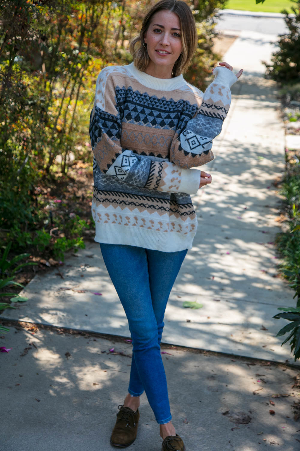 Tribal Ethnic Jacquard Sweater Top