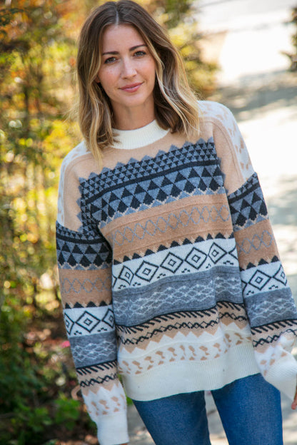 Tribal Ethnic Jacquard Sweater Top