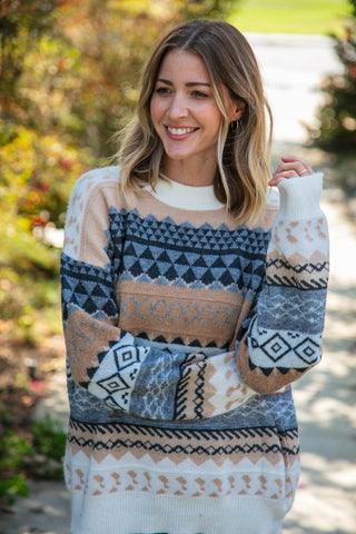 Tribal Ethnic Jacquard Sweater Top