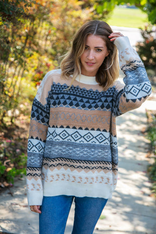 Tribal Ethnic Jacquard Sweater Top