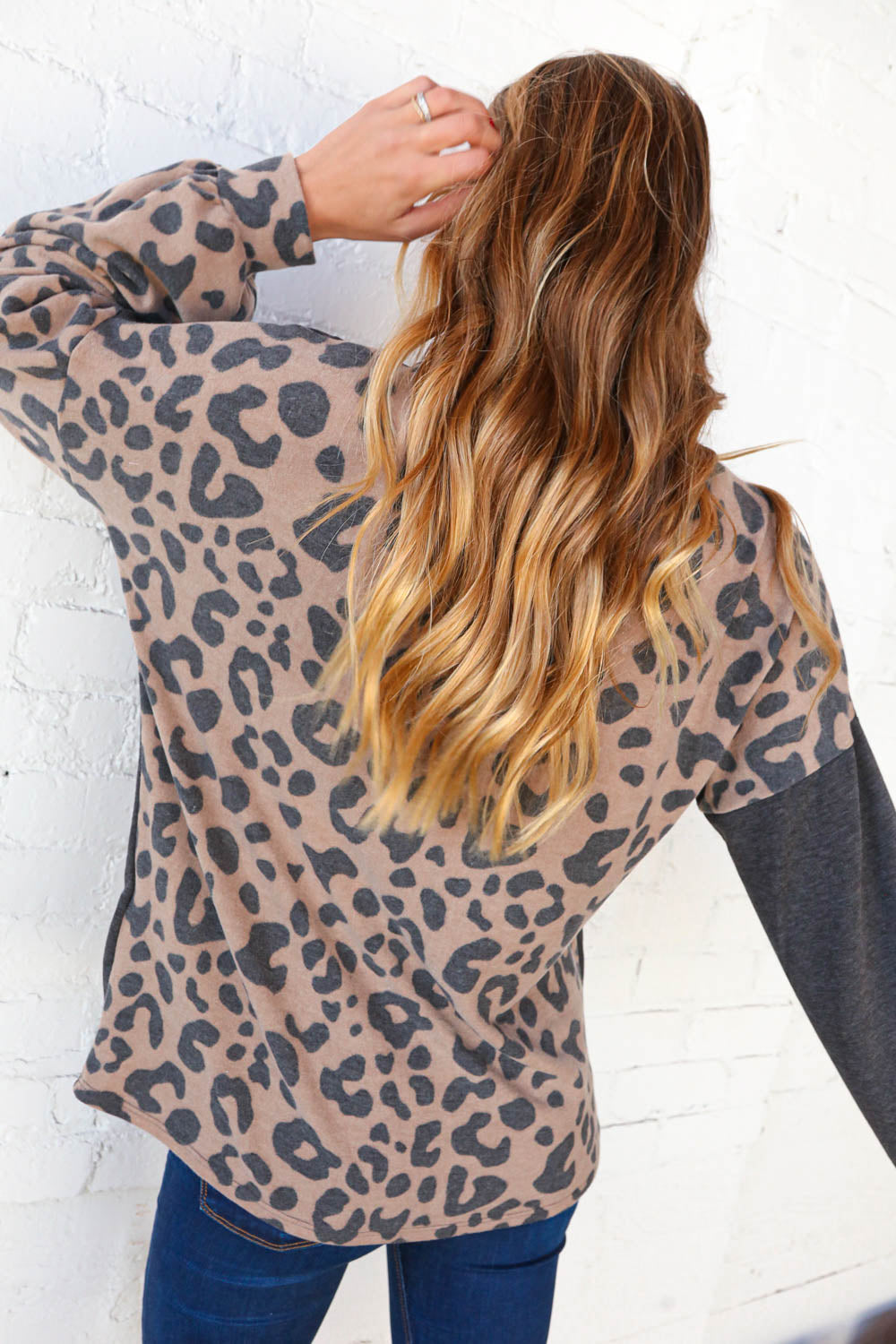 Spotted Leopard V Neck Color Block Knit Top