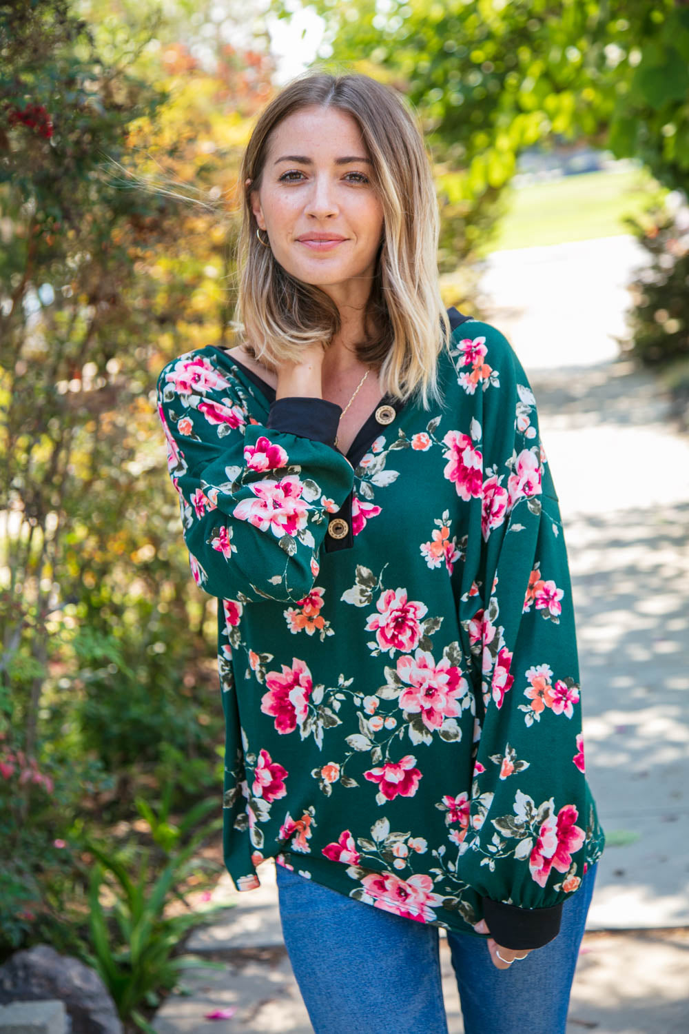 Emerald Brushed Hacci Button Down Top