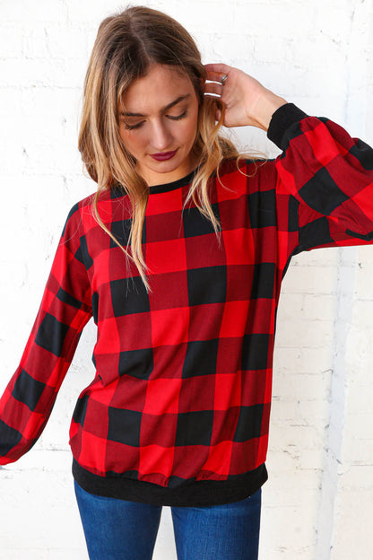 Brushed Hacci Plaid Crew Neck Pullover