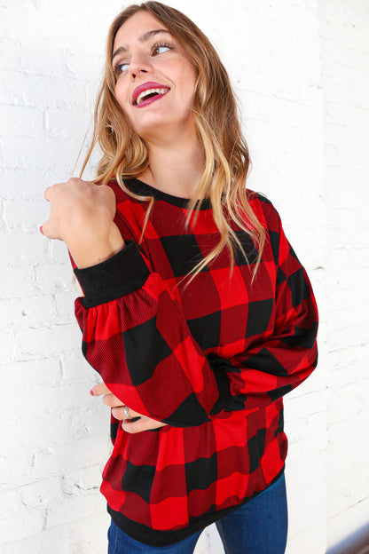 Brushed Hacci Plaid Crew Neck Pullover