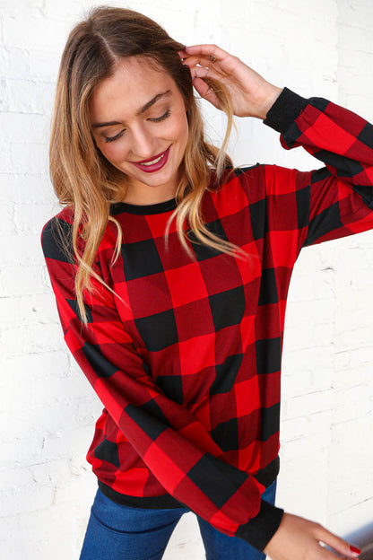 Brushed Hacci Plaid Crew Neck Pullover