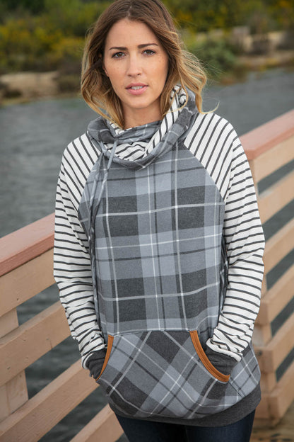 Grey Plaid Elbow Pad Hoodie