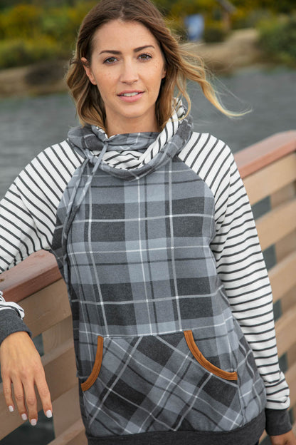 Grey Plaid Elbow Pad Hoodie