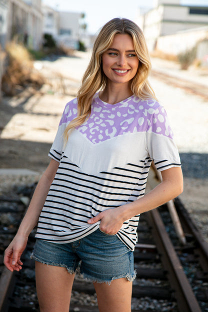 Lavender Leopard Chevron Color Block Top