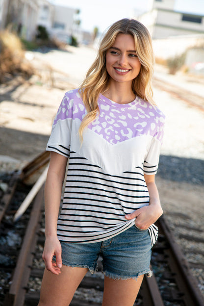 Lavender Leopard Chevron Color Block Top