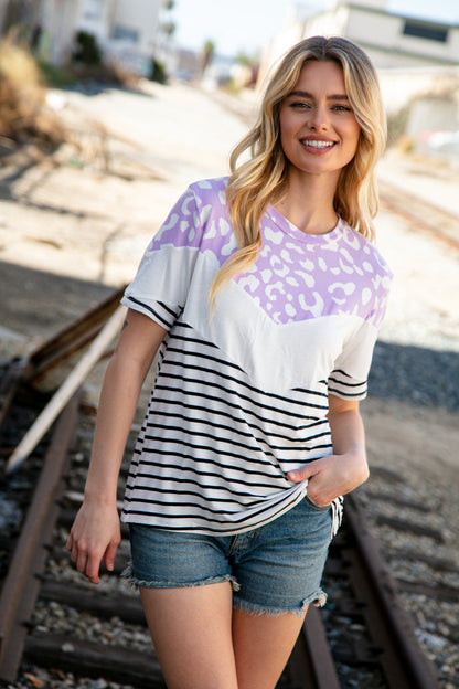 Lavender Leopard Chevron Color Block Top