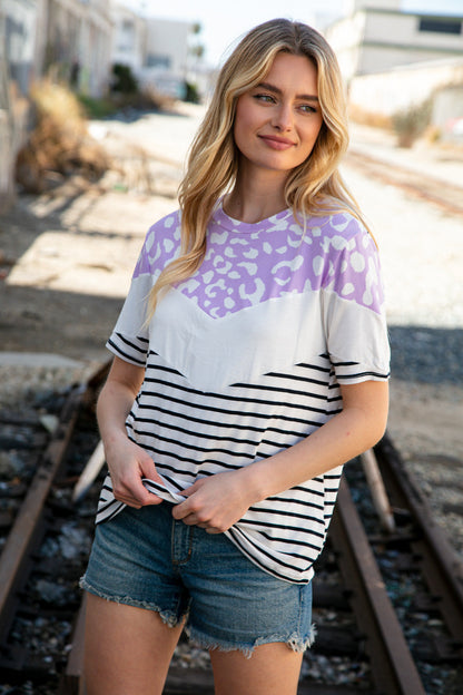 Lavender Leopard Chevron Color Block Top