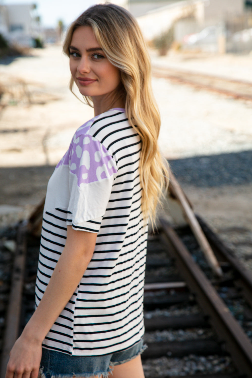 Lavender Leopard Chevron Color Block Top