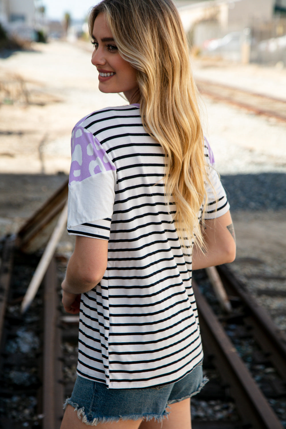 Lavender Leopard Chevron Color Block Top