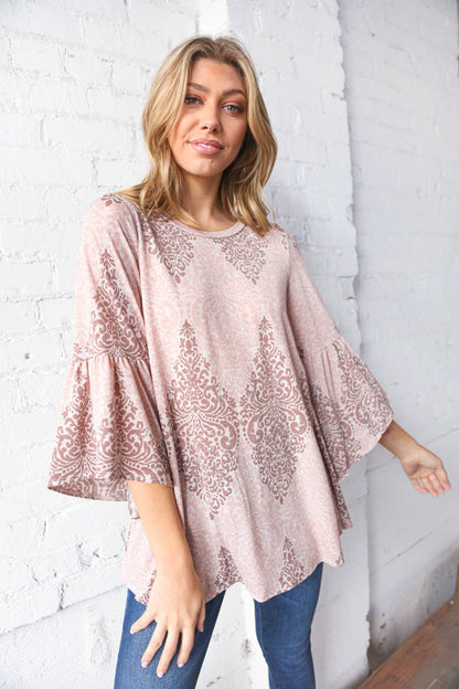 Boho Paisley Three Quarter Ruffle Sleeve Tunic