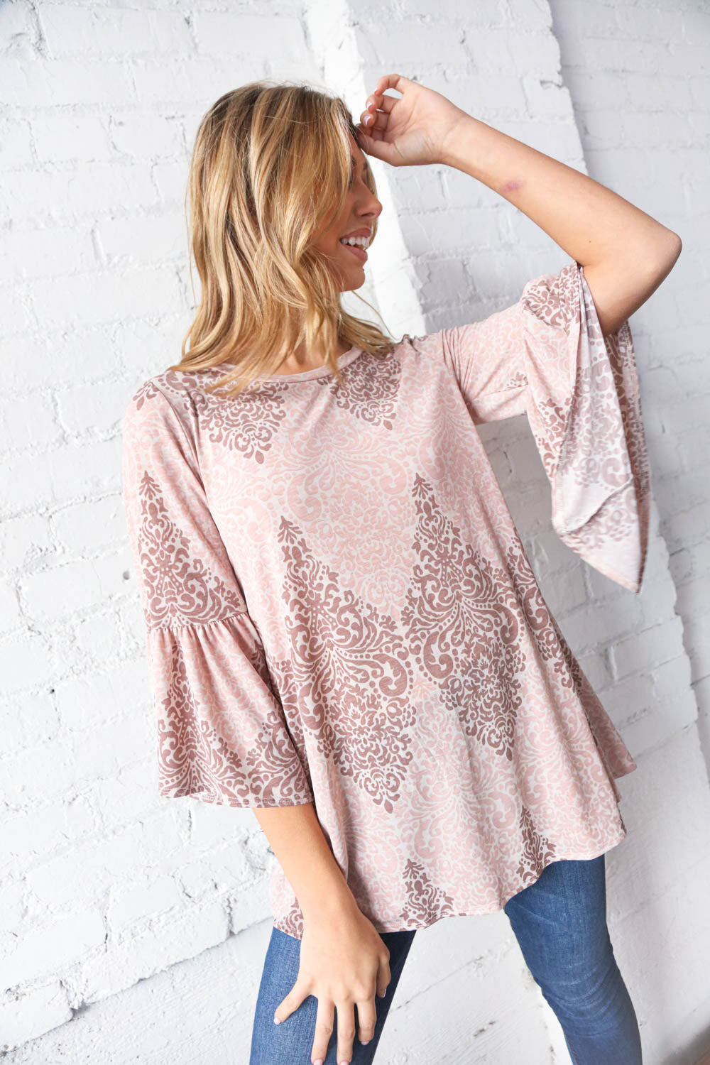 Boho Paisley Three Quarter Ruffle Sleeve Tunic