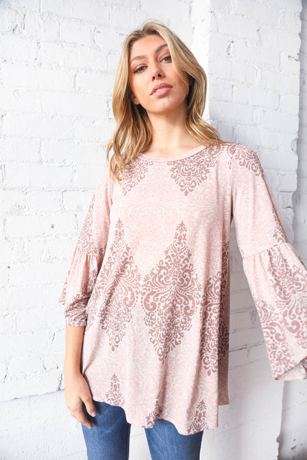 Boho Paisley Three Quarter Ruffle Sleeve Tunic