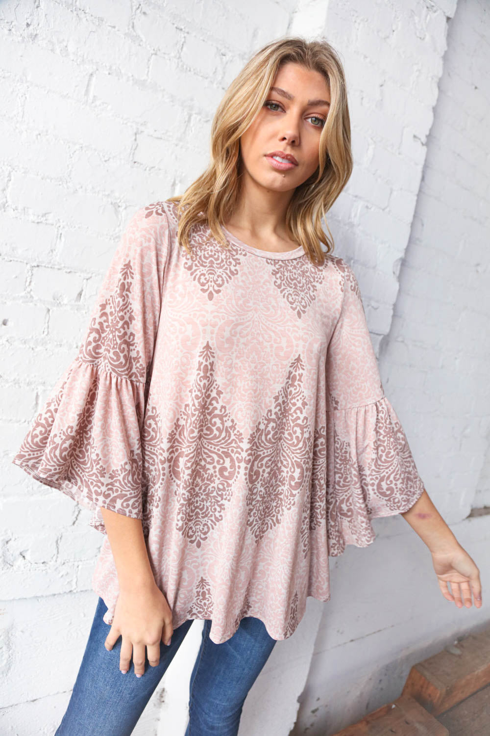 Boho Paisley Three Quarter Ruffle Sleeve Tunic