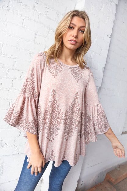 Boho Paisley Three Quarter Ruffle Sleeve Tunic