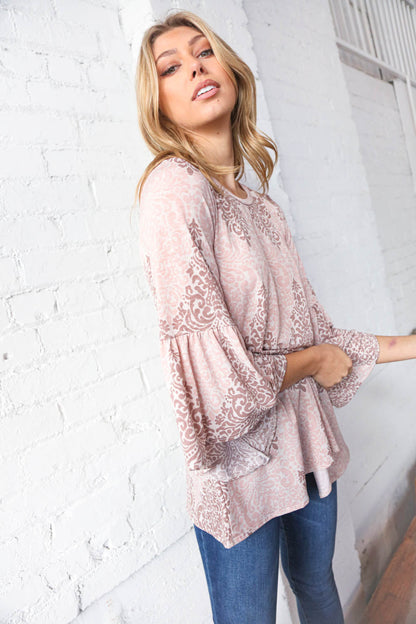 Boho Paisley Three Quarter Ruffle Sleeve Tunic