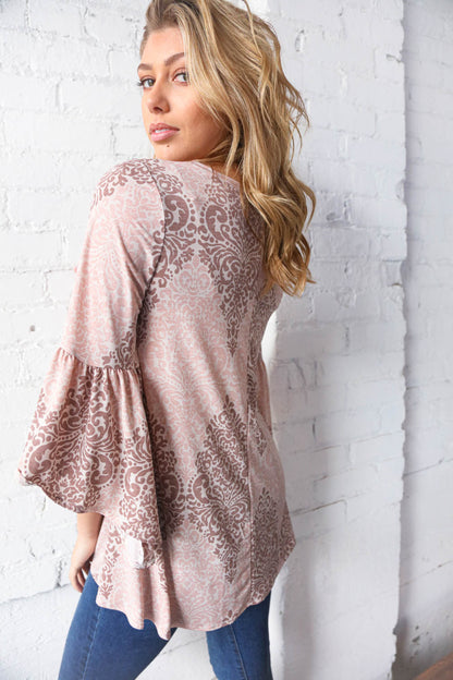 Boho Paisley Three Quarter Ruffle Sleeve Tunic