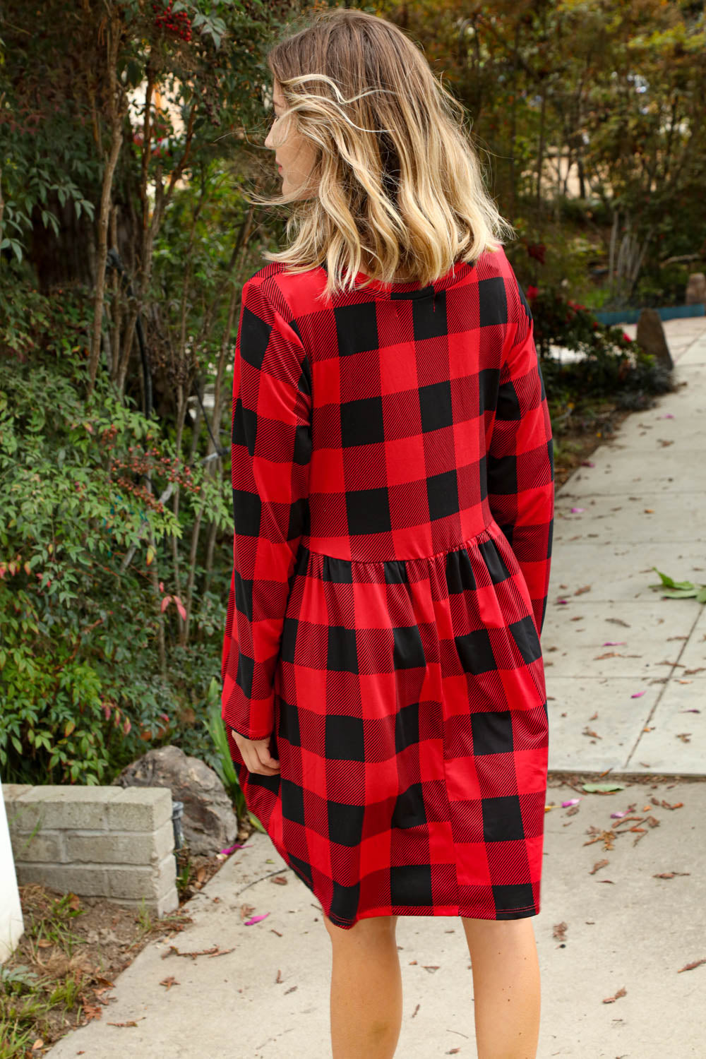 Plaid Babydoll Midi Swing Dress with Pockets