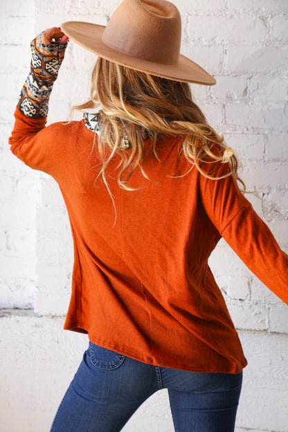 Rust Aztec Cowl Neck Sweater