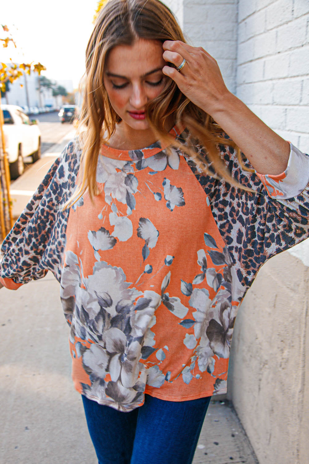 Floral Animal Print French Terry Pullover