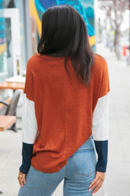 Cashmere Feel Oversized Color Block Pocket Top