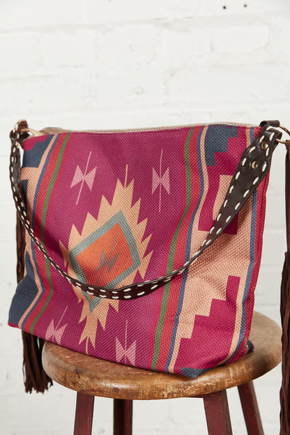 Weekender Magenta Aztec Tweed Tassel Strap Tote