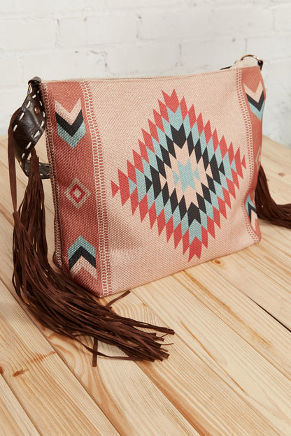 Weekender Coral Aztec Tweed Tassel Strap Tote