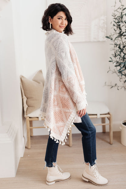 Lined with Tassel Cardigan in Mauve/Blue