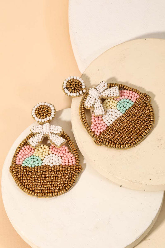 Bow-Tied Beaded Easter Basket Drop Earrings