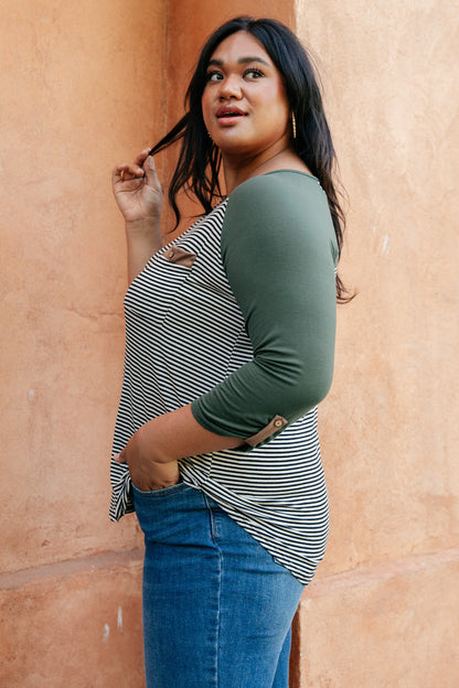 Olive Stripe Raglan Top