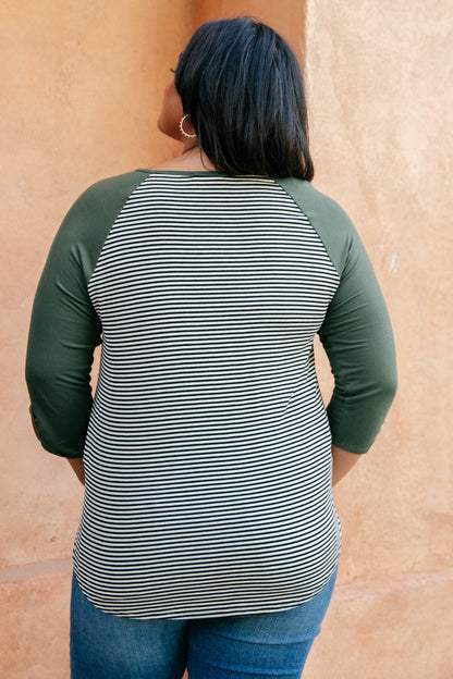 Olive Stripe Raglan Top