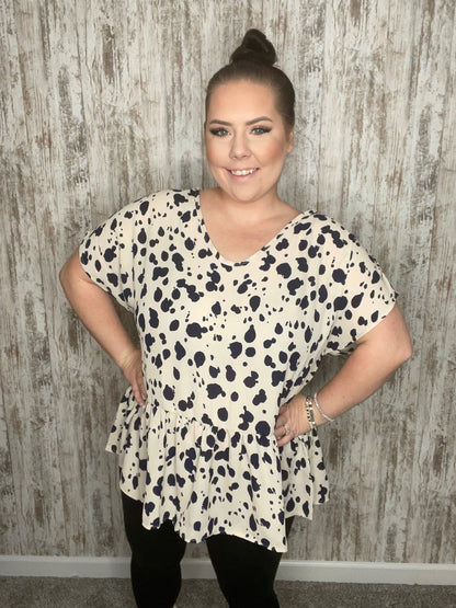 Taupe Spotted Leopard Babydoll Woven Blouse